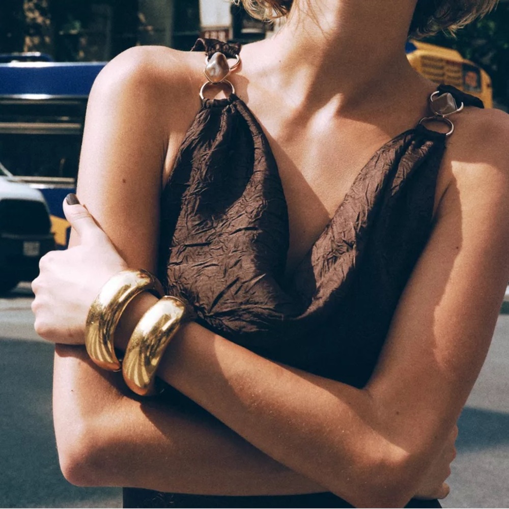 ZARA TWO-PACK OF GOLD TONE RIGID METAL BRACELETS NWT